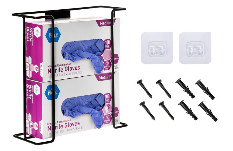 Alpine Glove Holder for Wall Mount - Latex Glove Holder Wire Glove Dispenser for Wall Disposable Glove Box & Tissue Box - Fits 2 Boxes (Black) - Image 1